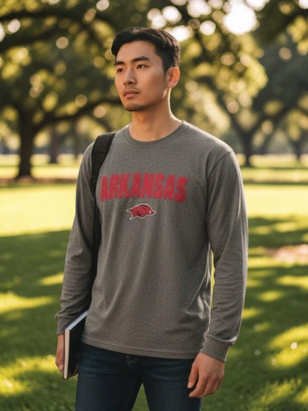 Arkansas Razorbacks Campus Heritage Size XL Gray Long Sleeve Pullover T Shirt